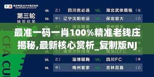 最准一码一肖100%精准老钱庄揭秘,最新核心赏析_复制版NJA910.12