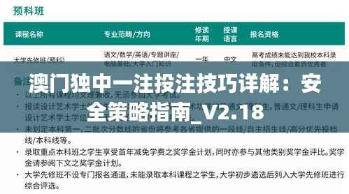 澳门独中一注投注技巧详解：安全策略指南_V2.18