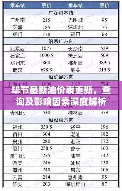 毕节最新油价表更新,查询及影响因素深度解析